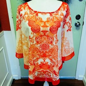 Chicos Poncho Orange and White.